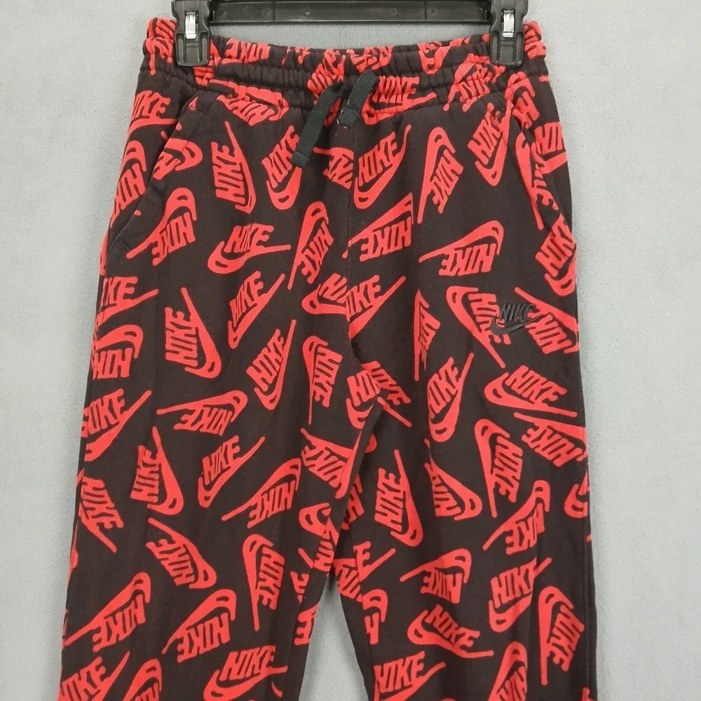 Nike Sweatpants Boys XL Black Logo Print Elastic Waist Performance Tapered Leg